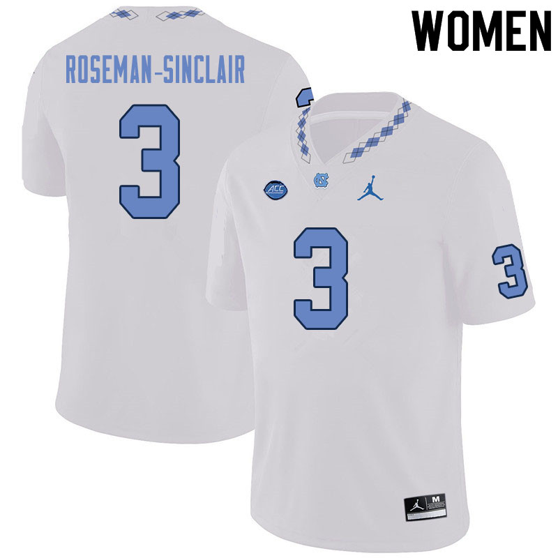 Women #3 Cameron Roseman-Sinclair North Carolina Tar Heels College Football Jerseys Sale-White